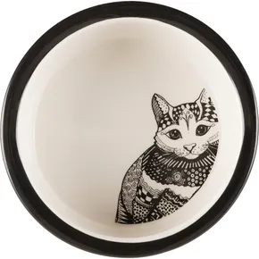 Miska ceramiczna Zentangle dla kotów 0,3l/12 cm biało-czarna
